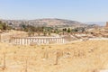 The ancient Roman city in Jerach, Jordan, Oval Plaza, birdÃ¢â¬â¢s eye view. Royalty Free Stock Photo